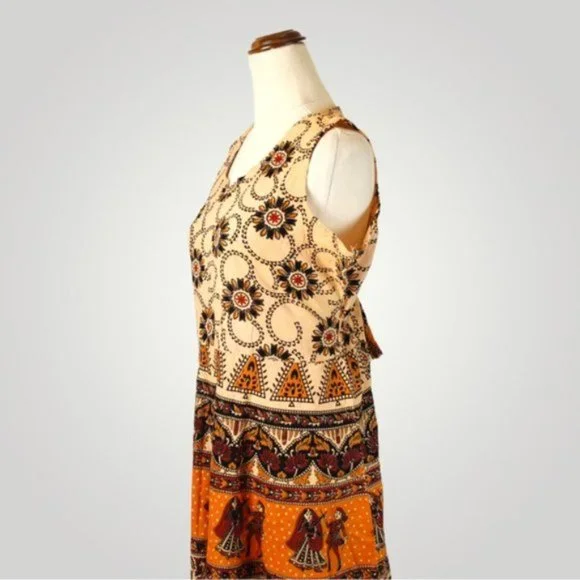 Boho Sleeveless Long Dress size One Size Multicolour Trendy Summer 100% Cotton - Picture 4 of 6